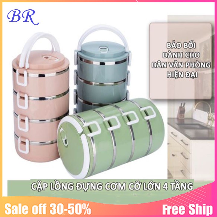 Cặp lồng đựng cơm giữ nhiệt lúa mạch 4 tầng lõi inox.