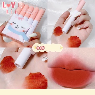 Set 5 Son Kem Lì Mịn Mượt Như Nhung Thiết Kế Hình Mèo Dễ Thương Chất Lượng Cao