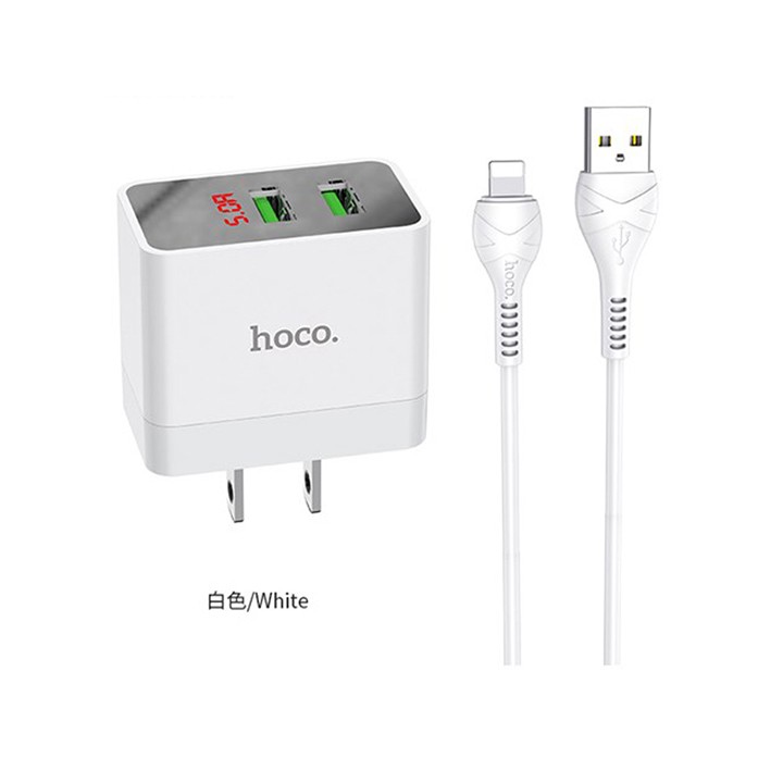 Bộ sạc nhanh Hoco DC28 2 cổng USB 5.0A, màn hình led, dài 1m, cáp Lightning, tương thích thiết bị Apple