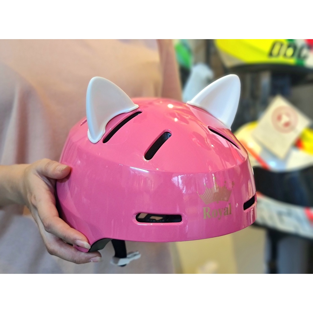 Combo Mũ bảo hiểm Royal Md17 màu hồng gắn tai mèo trắng siêu đẹp