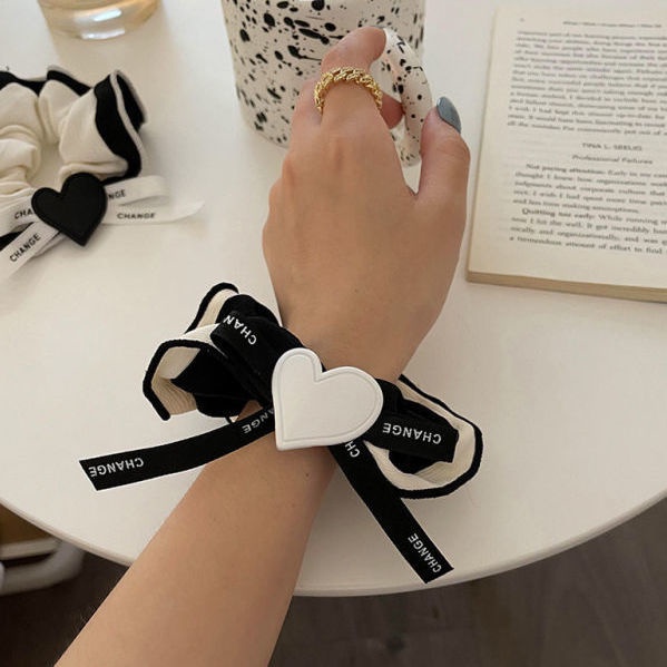 Dây Cột Tóc Bằng Vải Họa Tiết Trái Tim Phong Cách Hàn Quốc Mới