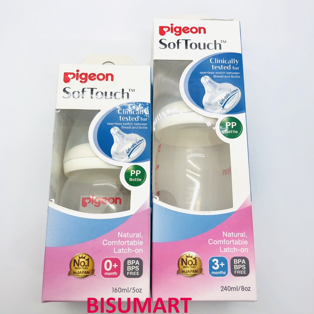 Bình sữa PIGEON, Bình sữa cổ rộng nhựa PP 160ml - 240ml - 330ml