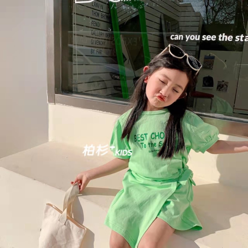 [Khuyến Mãi Bởi Cửa Hàng] Set Áo Thun Tay Ngắn + Quần Short Thể Thao Dáng Rộng Thoải Mái Dễ Phối Đồ Phong Cách Phương Tây Cho Bé Gái