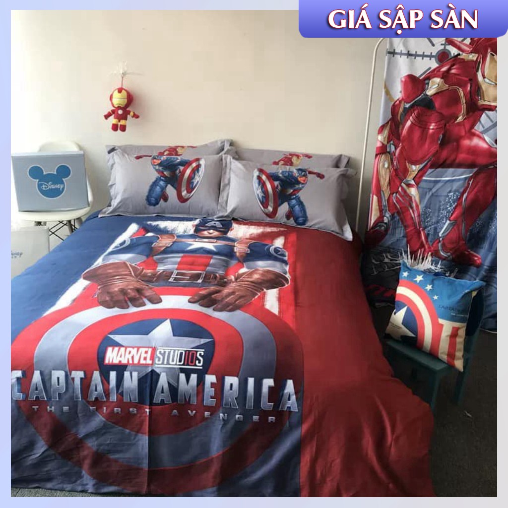 Bộ Chăn ga gối 4 món cotton 100% disney trẻ em thấm hút cực tốt xuất khẩu captain america