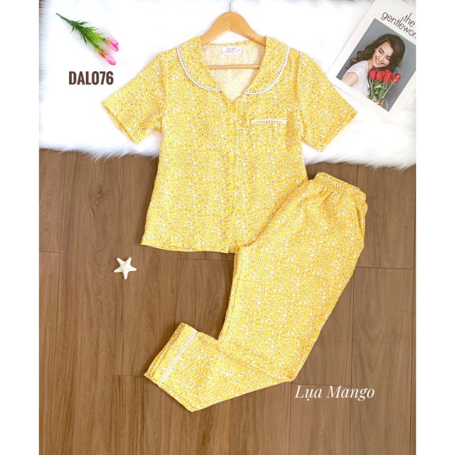 Đồ Bộ Nữ Mặc Nhà LUCKY Dài Pijama Phối Cổ Sen Sang Xịn Vải Mềm Mát