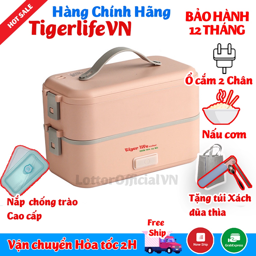 Hộp cơm cắm điện giữ nhiệt bear 2 tầng 3 ngăn đa năng nấu cơm nấu đồ ăn hâm nóng tặng túi đũa thìa
