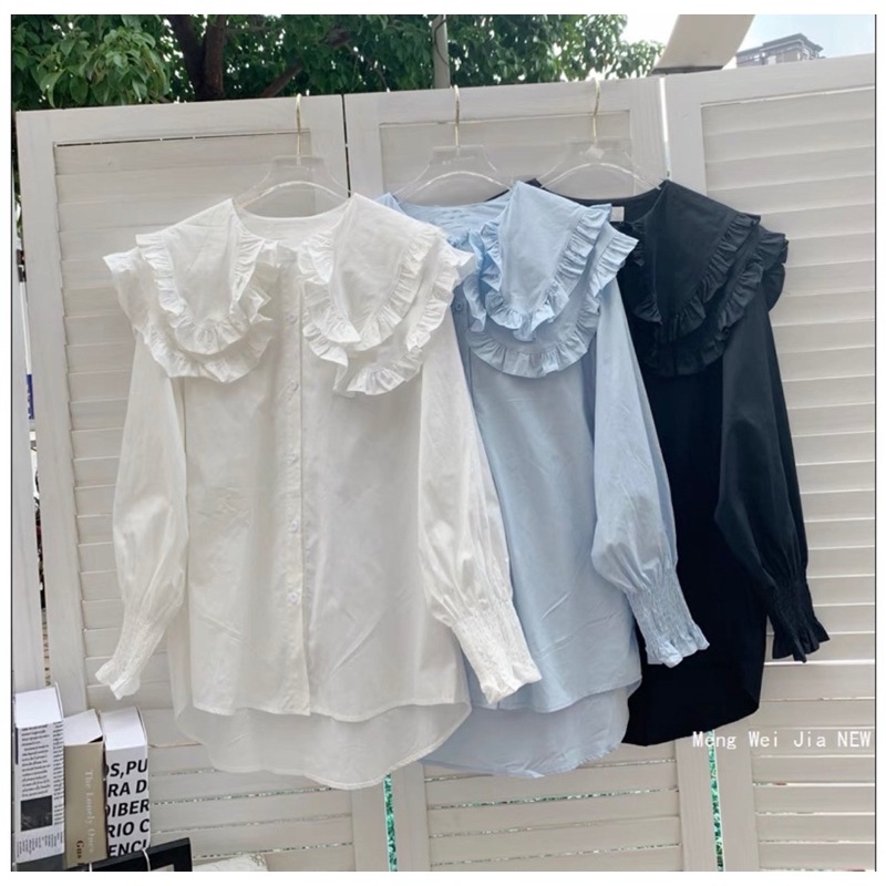 Áo Sơmi Cổ Bèo Tay Phồng Tiểu Thư Tay Bo Chun  The Four Store