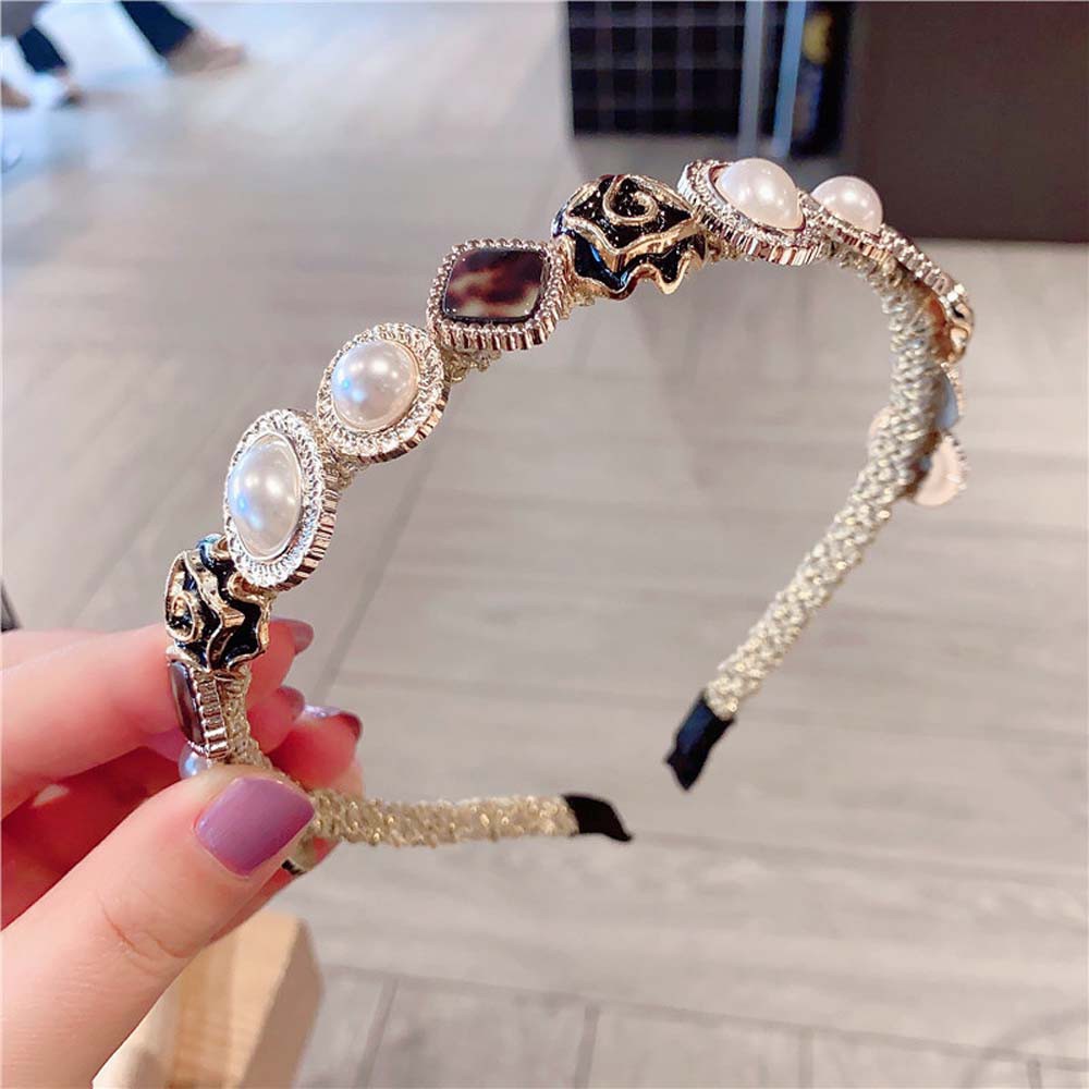 Băng Đô Cài Tóc Hình Hoa Hồng Đính Ngọc Trai Giả Thời Trang Cho Nữ