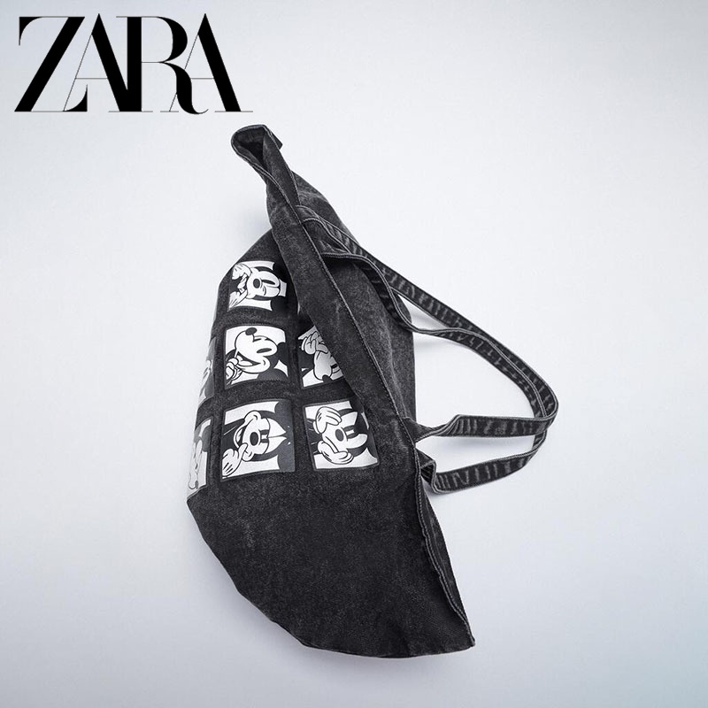 Zara Túi Xách denim Cỡ Lớn Họa Tiết Chuột Mickey Thời Trang Cho Nữ
