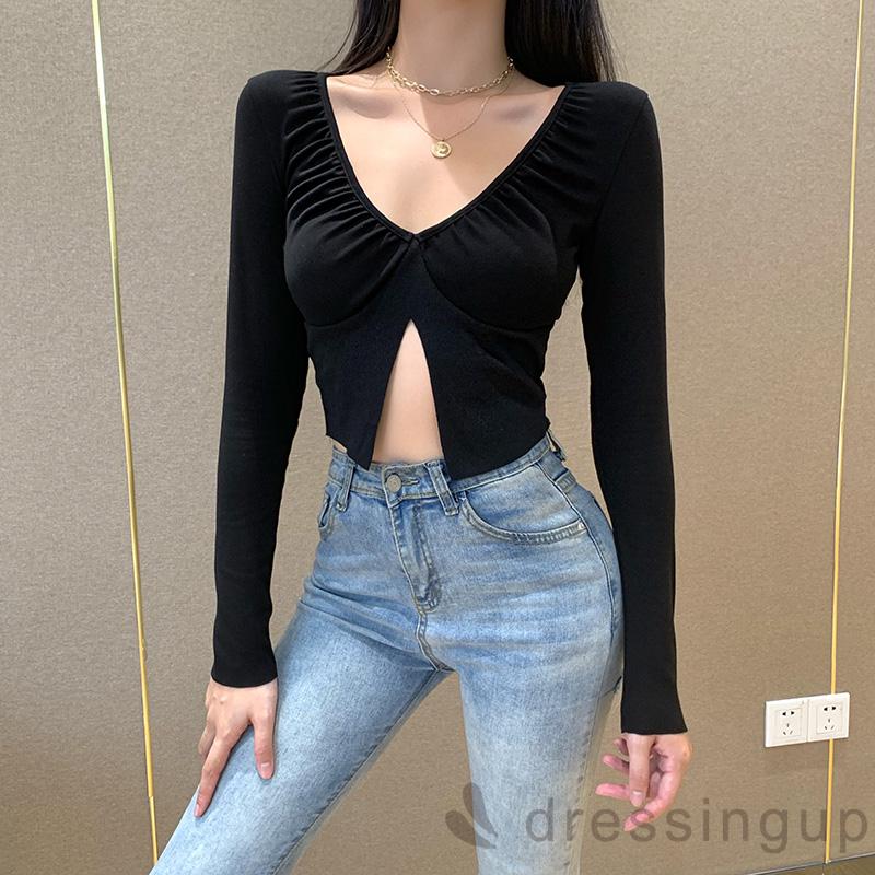 Áo nữ tay dài dáng ôm thiết kế xẻ gợi cảm cho nữ | BigBuy360 - bigbuy360.vn