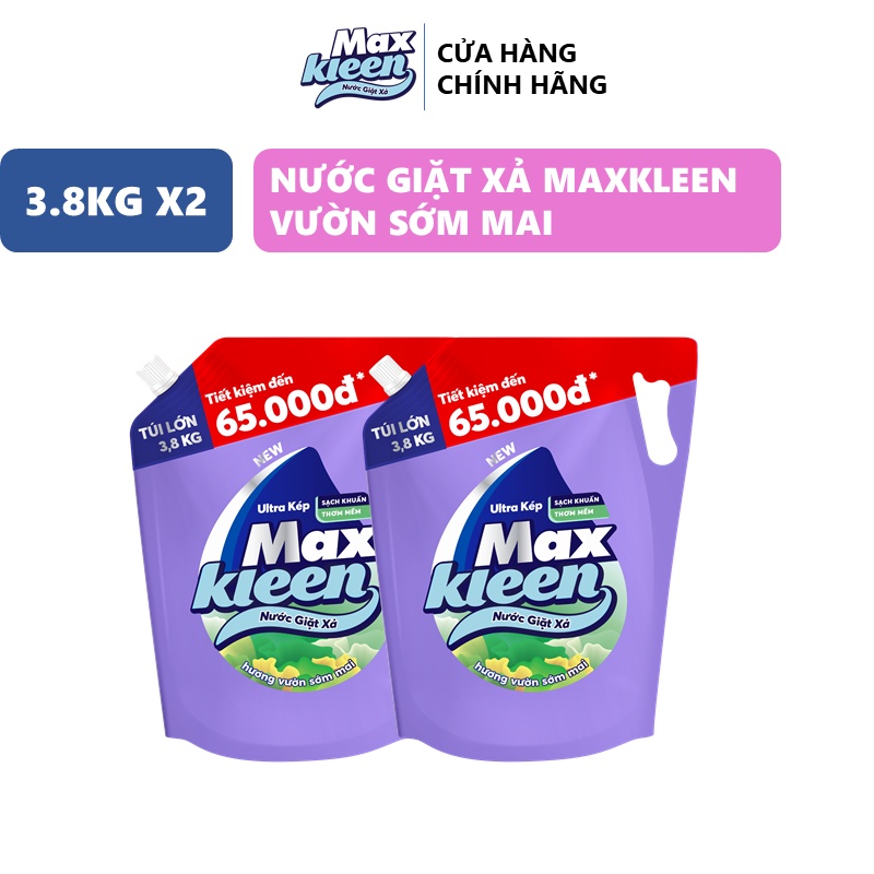 Combo 2 Túi Nước Giặt Xả Maxkleen Hương Vườn Sớm Mai 3.8kg