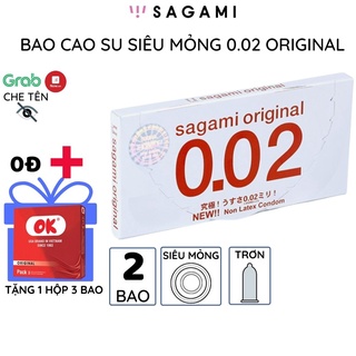 Bao cao su Sagami 002 Original  Siêu mỏng Non Latex Hộp 2 chiếc không mùi trong suốt chống tuột kéo dài thời gian
