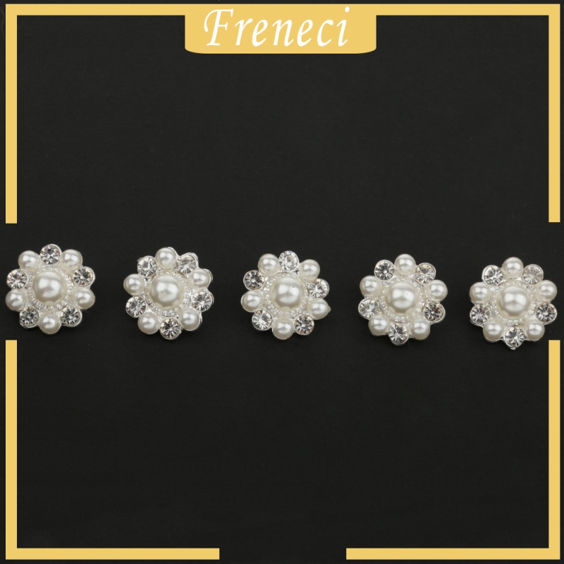 Set 5 Nút Bạc Hình Hoa Đính Ngọc Trai Giả 21mm Làm Đồ Thủ Công DIY