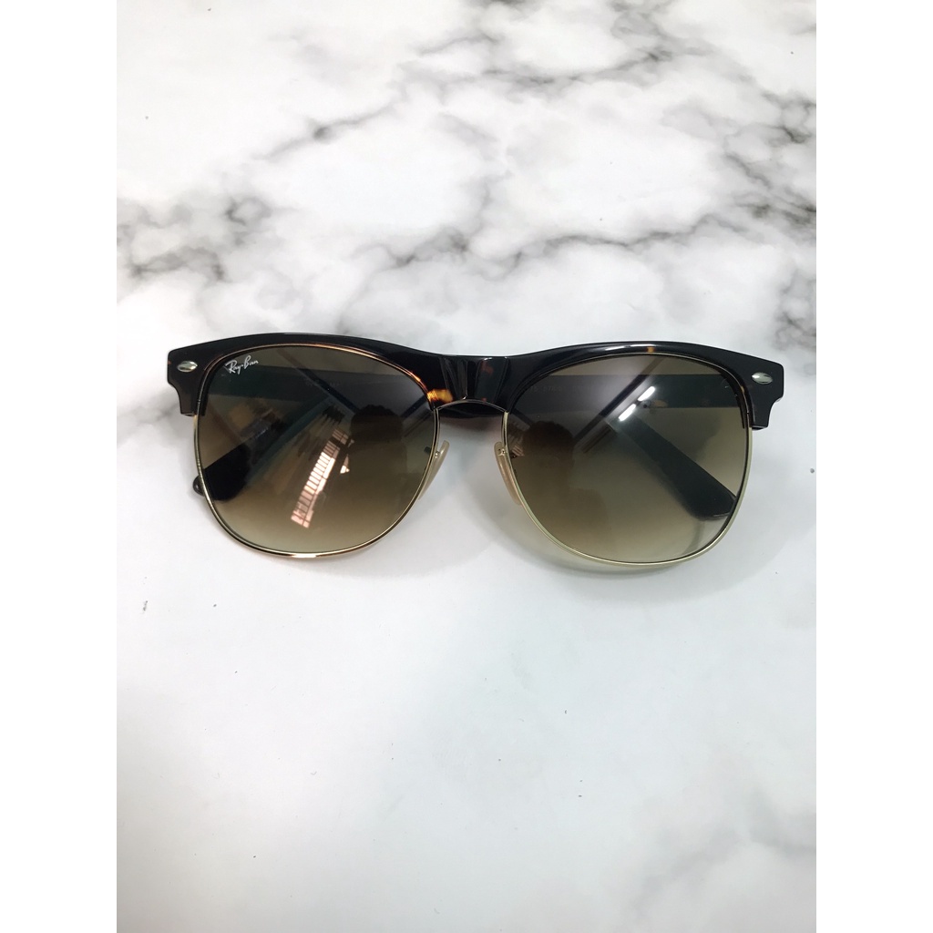 Kính Mát RB Clubmaster Oversize Tròng Thủy Tinh Hai Màu Phong Cách Cổ Điển Cho Nam Nữ
