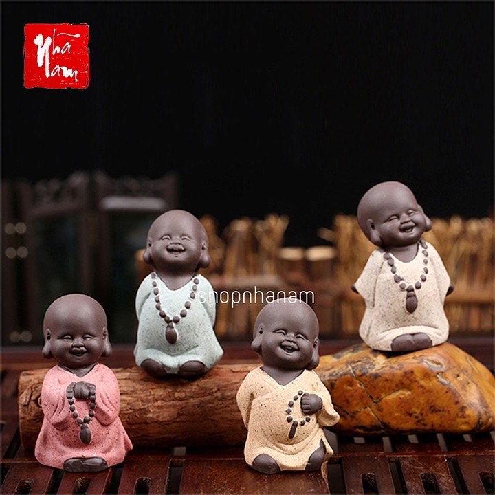 Tượng phật mini bằng gốm, tượng chú tiểu để bàn trang trí nhà cửa phụ kiện bàn trà