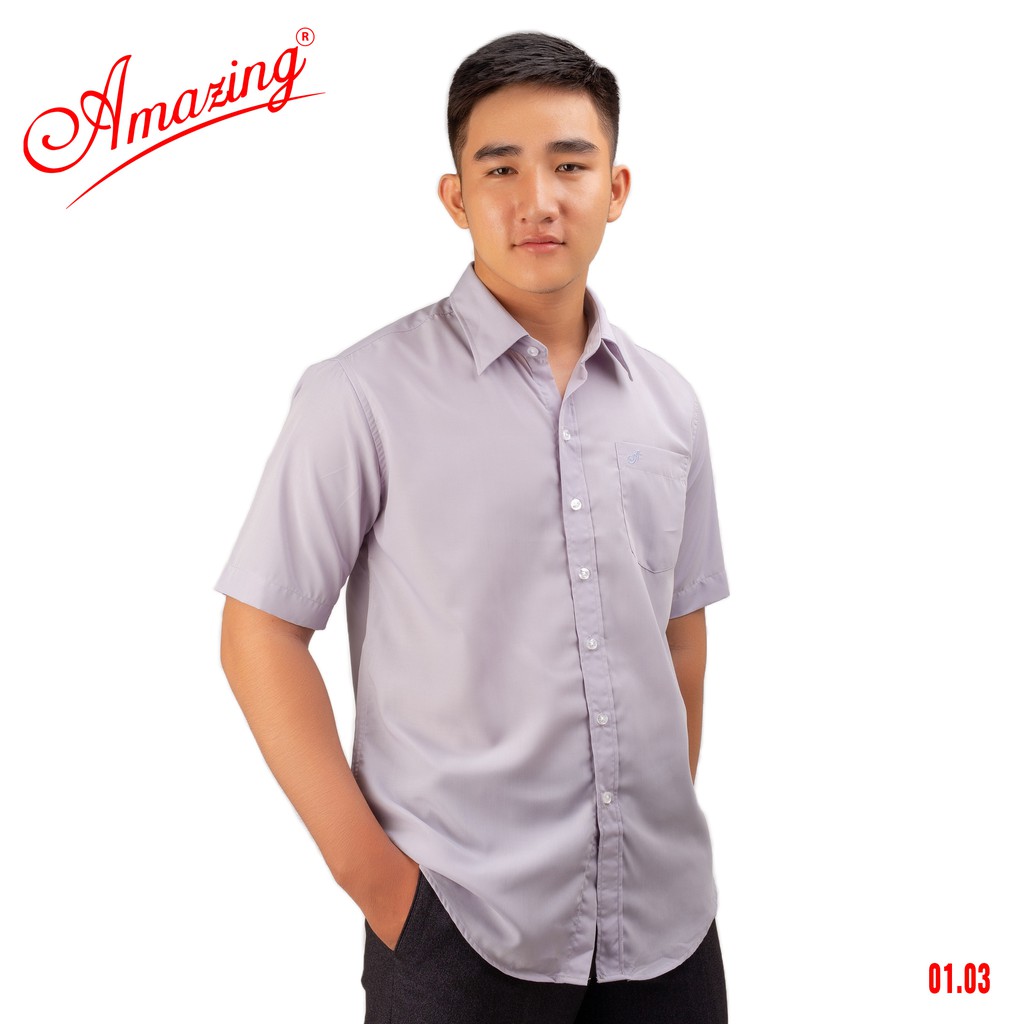 Áo sơ mi nam tay ngắn màu trơn, kỷ thuật may sắc xảo, chất liệu hút mồ hôi tốt, Amazing