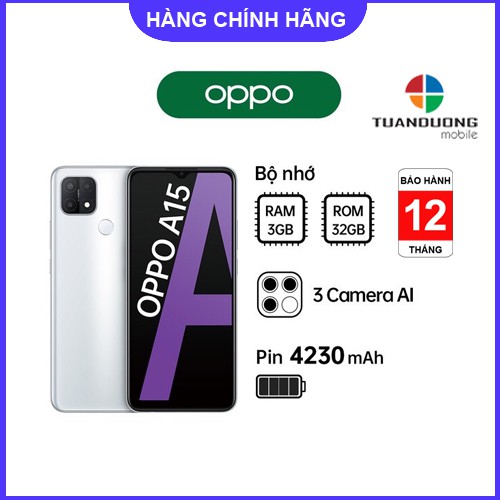 Điện thoại OPPO A15 3GB/32GB - Hàng Mới Nguyên Hộp - Bảo Hành Chính Hãng | WebRaoVat - webraovat.net.vn