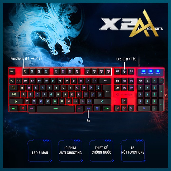 Bàn Phím Máy Vi Tính PC Laptop Chơi Game COOLERPLUS CPK FX2 Đèn LED 7 Màu RGB - Bàn phím Cơ Keyboard Gaming Có Dây