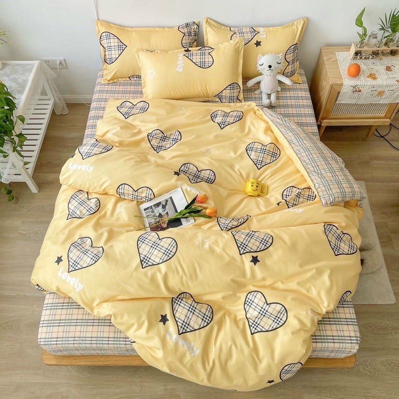 Bộ chăn ga gối 💖 cotton poly mẫu tim 💖 SUNNYBEDDING 💖 miễn phí bo chun và làm ga phủ theo yêu cầu