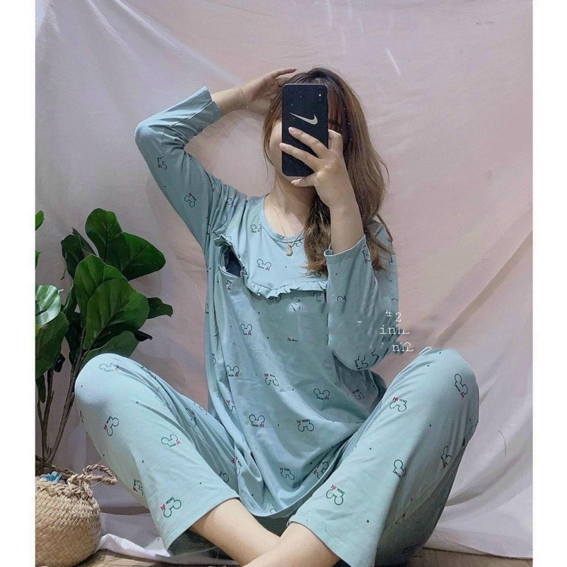 Bộ Cotton Bầu Sau Sinh Hàng Đẹp Cao Cấp B32- Có Chun Điều Chỉnh Và Chỗ Cho Bé Tuti Tiện Lợi - BD12