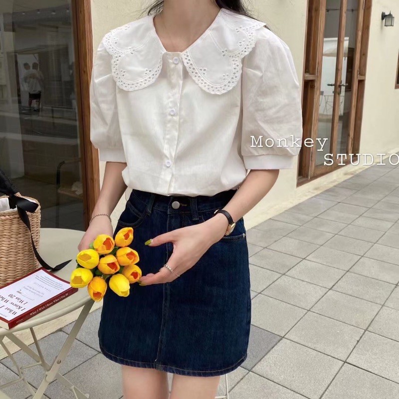 Áo kiểu cổ phối ren