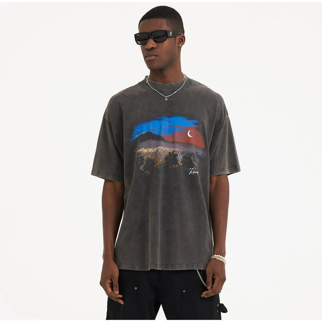 Rep Urban Night View Wash Vintage Round Neck resent Short Sleeve Summer New Half Sleeve Couple Style Trendy T-shirt