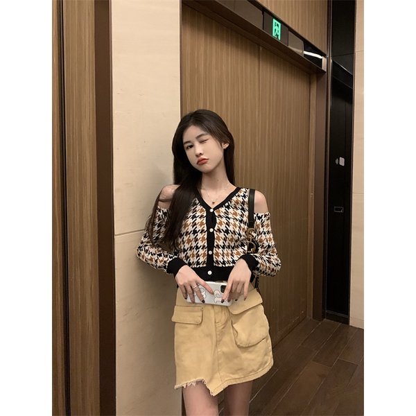 Áo Cardigan Dệt Kim Tay Dài Hở Vai Thiết Kế Mới 2021 Dành Cho Nữ