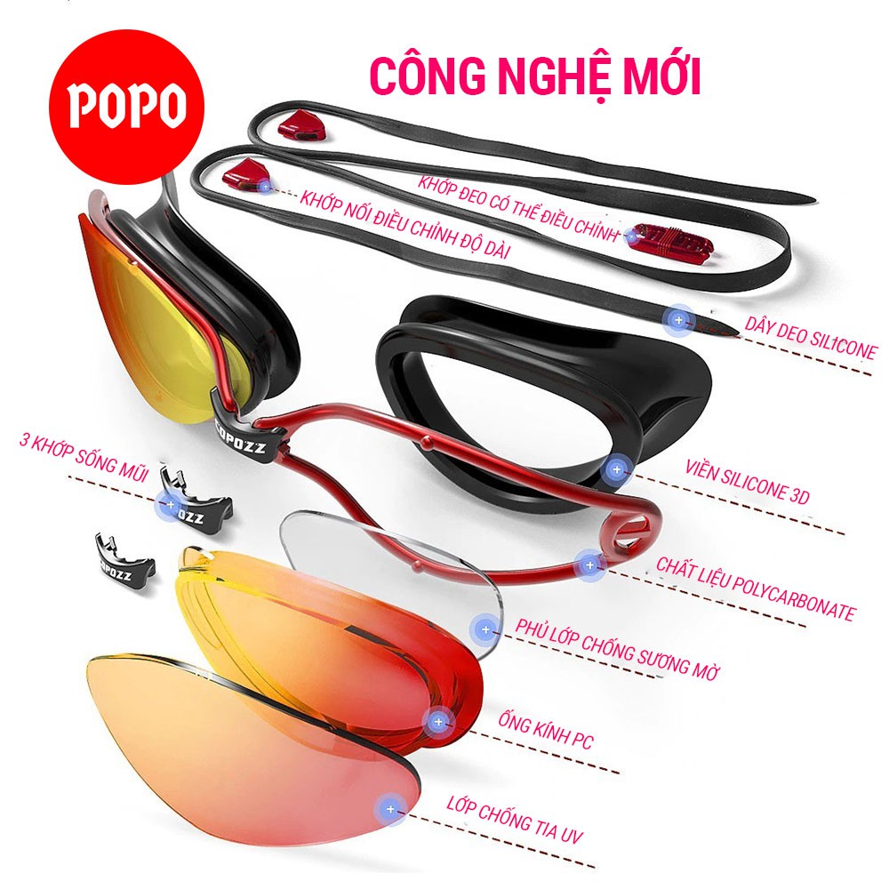 Kính bơi người lớn chống tia UV, hạn chế sương mờ 1020 POPO mắt kính tráng gương ánh kim ngăn nước tuyệt đối