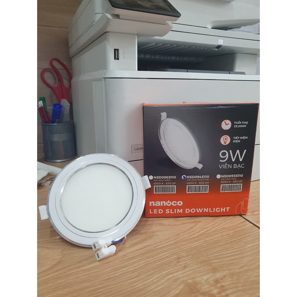 Đèn âm trần LED Nanoco NSD096S110 9W siêu mỏng viền bạc