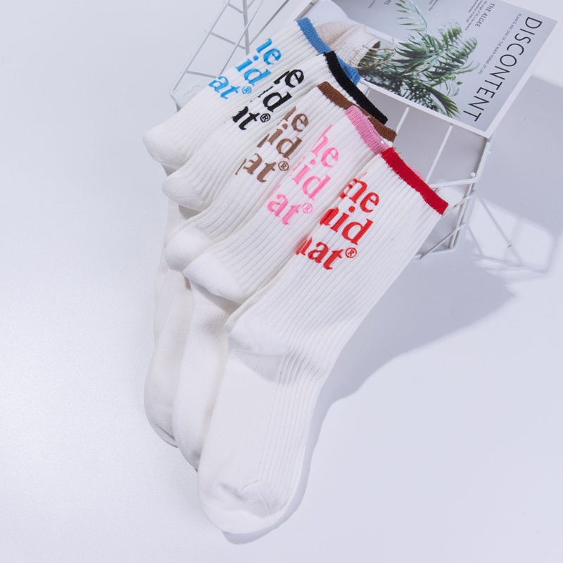 Youyo Vớ Cotton Có Gân In Chữ Vui Nhộn Màu Sắc Tương Phản Phong Cách Harajuku Hàn Quốc Cho Nữ