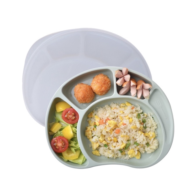 Khay ăn dặm silicone chống đổ kèm nắp bảo quản cho bé ăn dặm