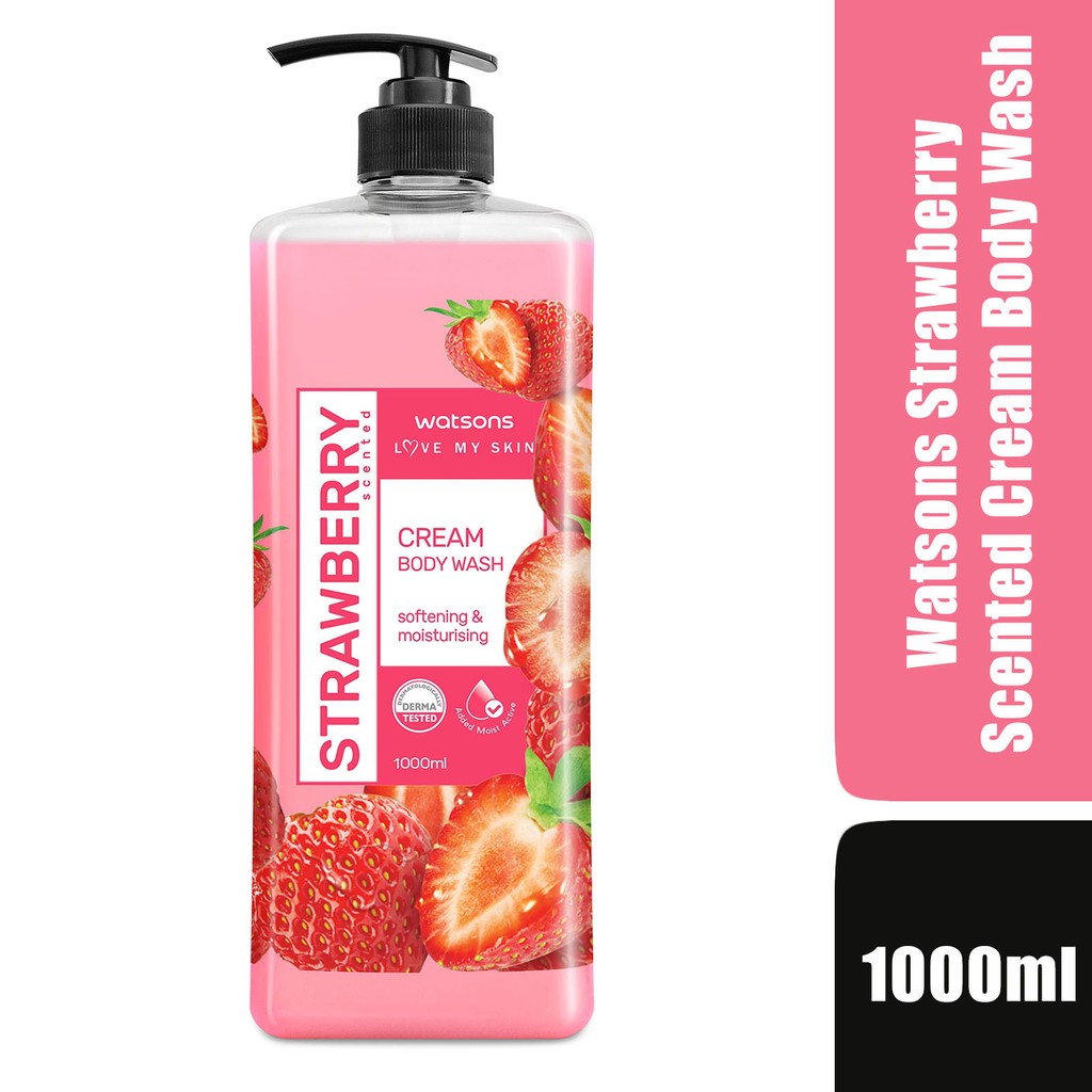 Kem Tắm Watsons Love My Skin Strawberry Scented Cream Body Wash Dâu Tây Ngọt Ngào 1000ml