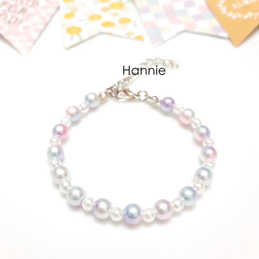 Set hạt trai 6mm màu ombre hồng xanh - Combo vòng cổ vòng tay trang sức nữ handmade đơn giản