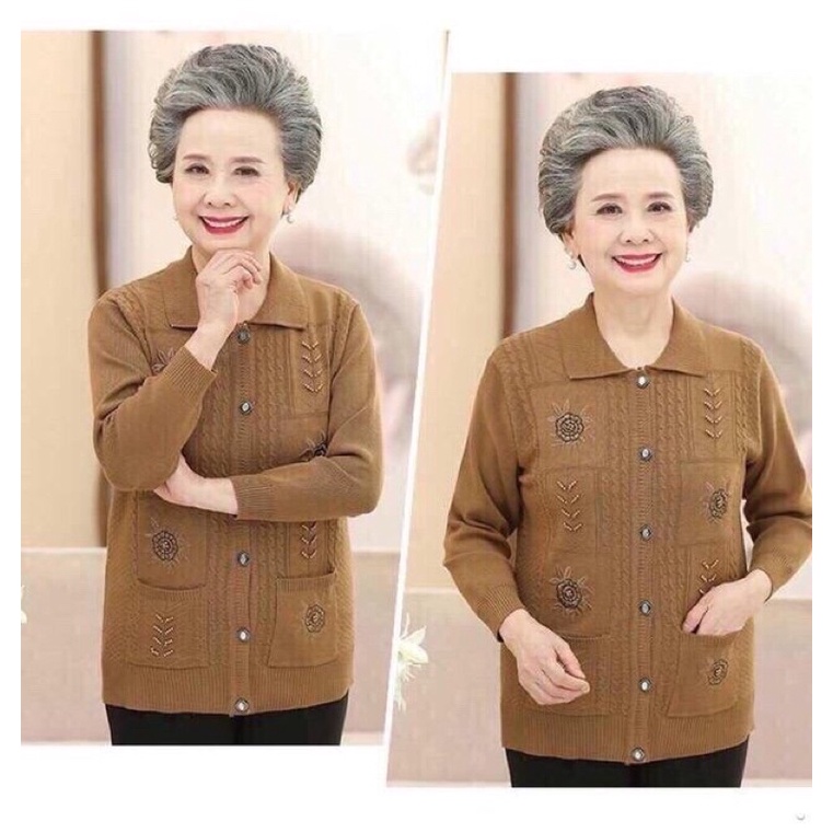 Áo Khoác Len Trung Niên Cho Mẹ Cho Bà Hàng Quảng Châu Cao Cấp Free Size 45-70kg