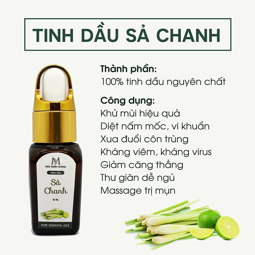 Tinh dầu sả chanh nguyên chất Mộc Nhiên Hương (10ml/50ml) thơm lâu, thư giãn, xông phòng, đuổi muỗi, khử khuẩn