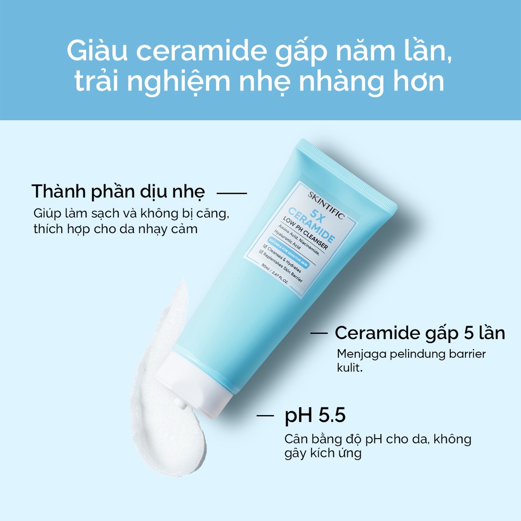 Combo Mini size SKINTIFIC gồm Sữa rửa mặt 5X 15ml + Kem dưỡng ẩm 5X 6g