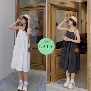 Váy 2 dây, đầm babydoll nữ dáng dài đen trắng hai dây vintage phong cách Ulzzang LALY V05