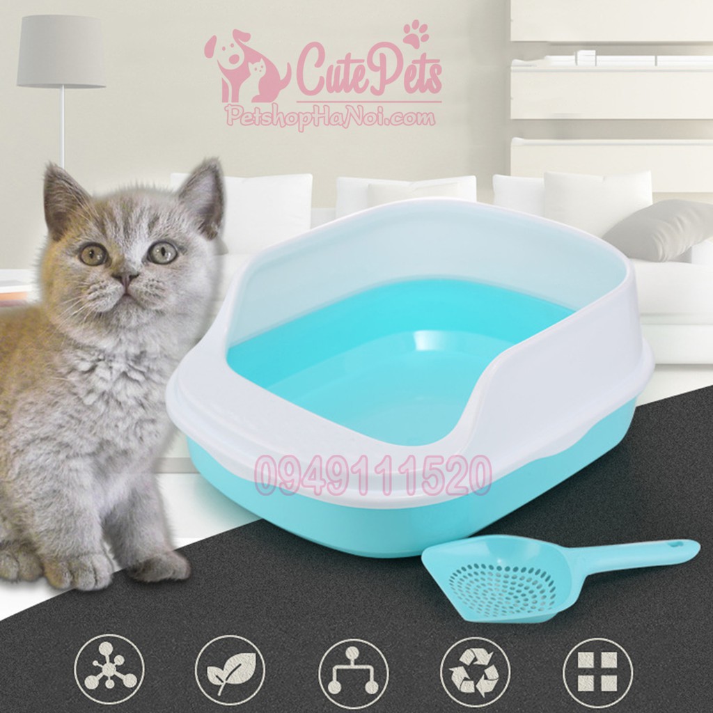[Tặng xẻng xịn như hình] Khay đựng cát vệ sinh thành cao cho mèo kèm xẻng - CutePets Phụ kiện chó mèo Pet Shop Hà Nội