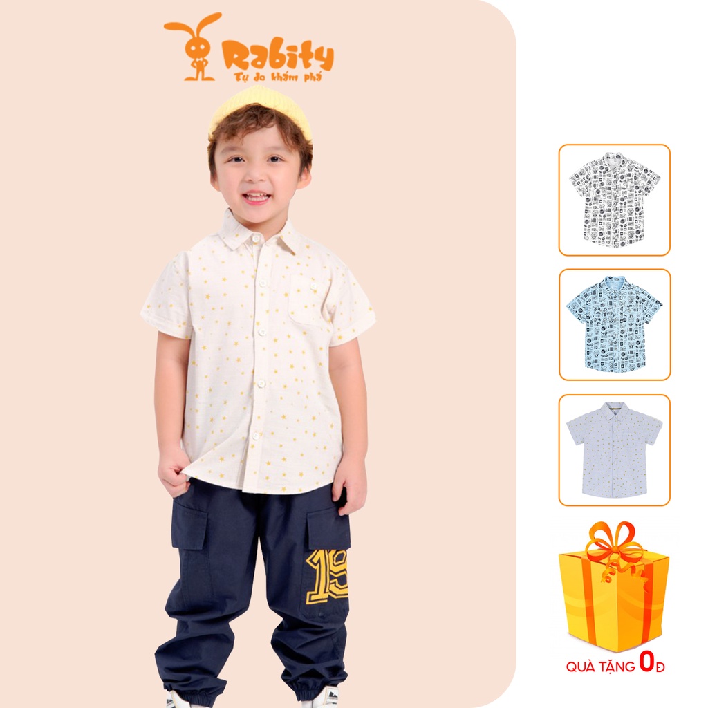 Áo sơ mi bé trai RABITY cotton họa tiết nhí 90149.90161