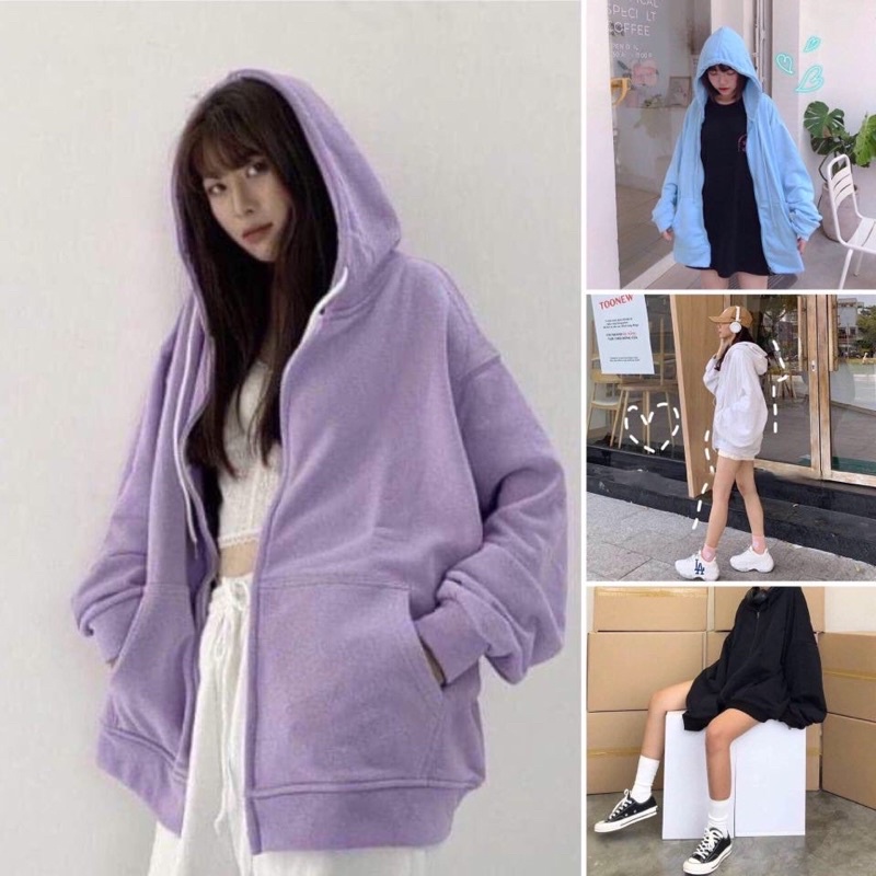 [MÃ UTNA69689 GIẢM 3000]Áo khoác nỉ trơn nam nữ basic ☘Hoodie đen trắng xanh ghi tím🍀 freesize form rộng hàn quốc | BigBuy360 - bigbuy360.vn