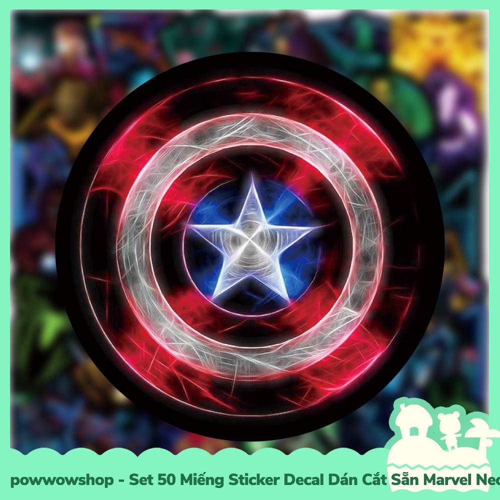 [Sẵn VN - Hỏa Tốc] Set 50 Miếng Sticker Decal Cắt Sẵn DIY Dán Trang Trí Vật Dụng Mẫu Marvel Superheroes Neon Style Stage