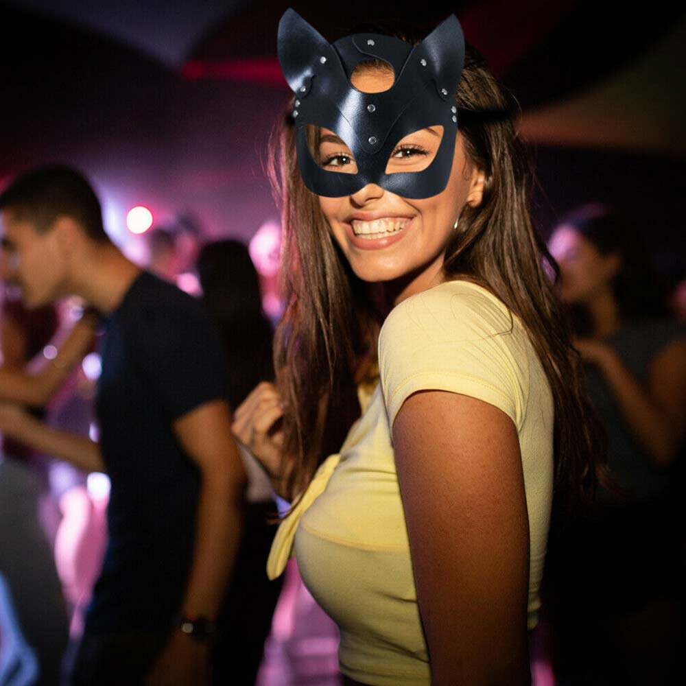 SINSEN Women Leather Cat Mask Sexy Half Face Eyemask Cosplay Costume Props Halloween Party Masquerade Mardi Gras Carnival Accessories