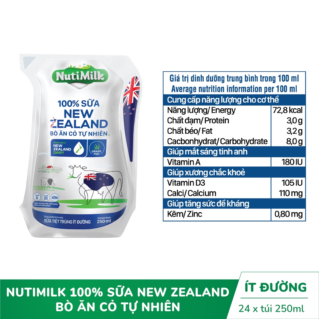 Thùng 48 Hộp/ 24 Bịch 100% Sữa New Zealand Bò ăn cỏ tự nhiên Có Đường/ Không đường/ Ít Đường 110/ 180ml - YOOSOO MALL