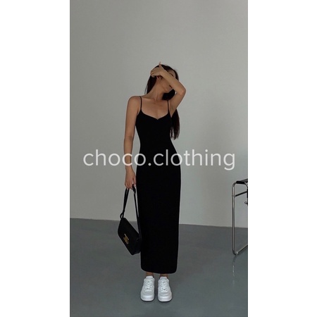 Đầm 2 dây nữ dáng dài ôm body chất thun gân co giãn tôn dáng | WebRaoVat - webraovat.net.vn