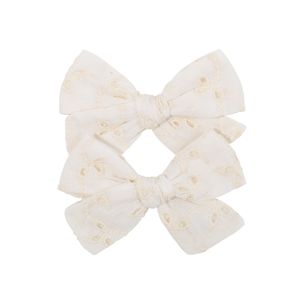 Set 2 Kẹp tóc KIDSBOWS nơ vải cotton thêu họa tiết xinh xắn dễ thương cho bé gái