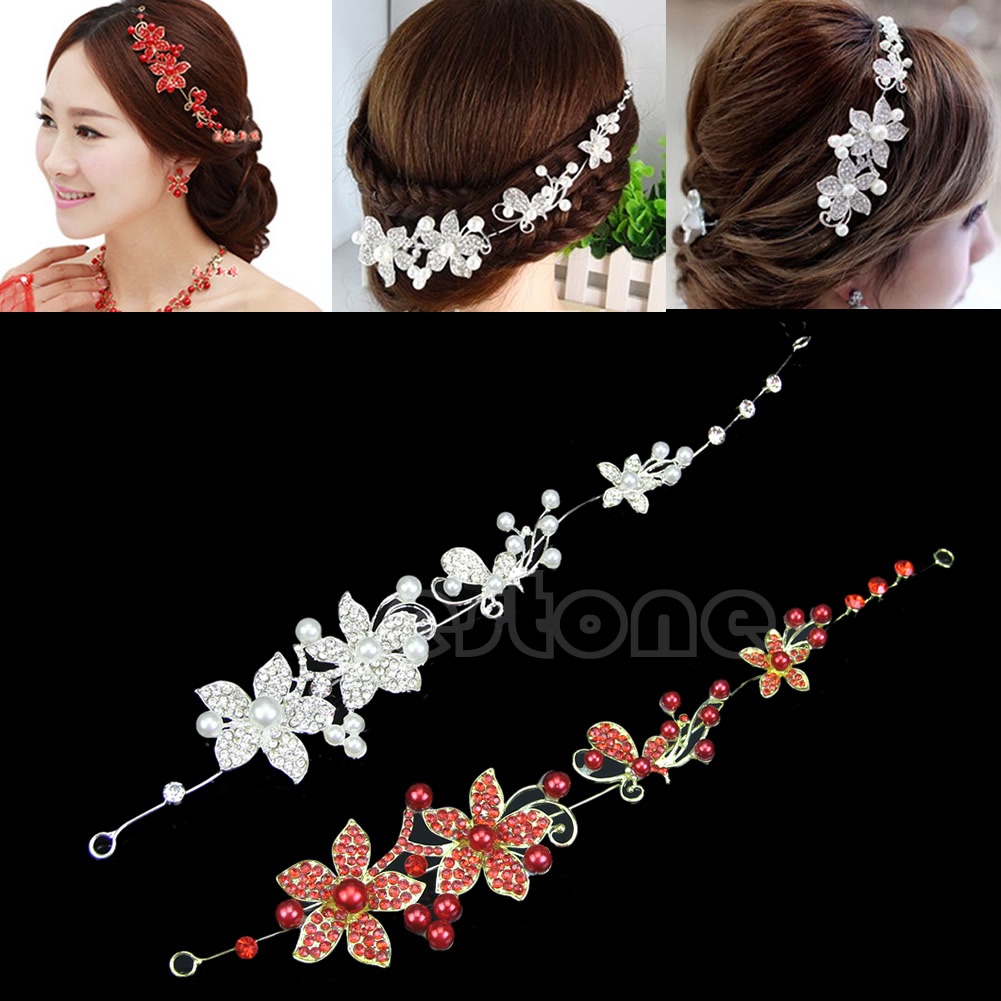 Cài Tóc Hoa Đính Đá Và Ngọc Trai Nhân Tạo Thời Trang