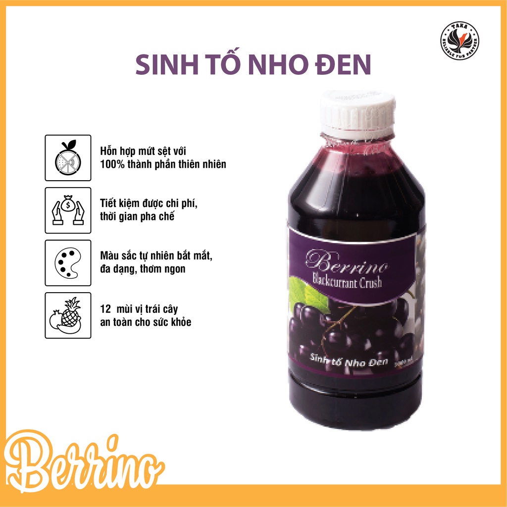 Sinh tố Nho đen Berrino chai 1 lít. Hàng Công ty có sẵn giao ngay