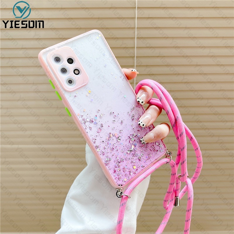 Ốp Điện Thoại Trong Suốt Màu Gradient Lấp Lánh Sang Trọng Có Dây Đeo Cho Samsung Galaxy A73 A53 A33 A13 A23 A03S A03 5G 4G