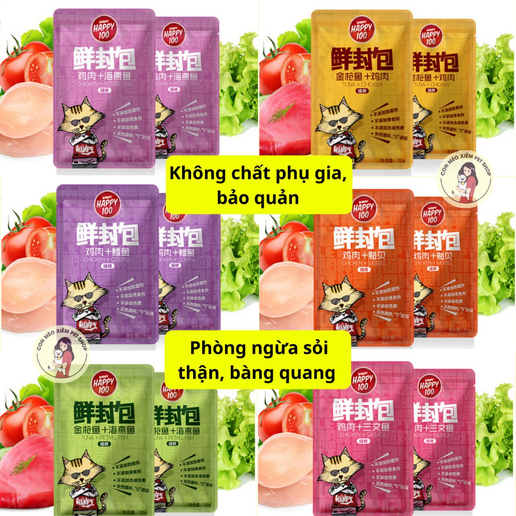 Pate cho mèo Happy100 70g, thức ăn tăng cân mập mèo con lớn nhỏ Con Mèo Xiêm