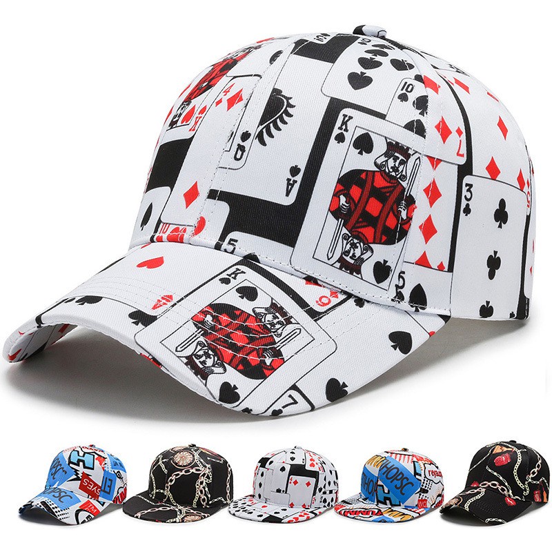 Mũ lưỡi trai in hình lá bài poker phong cách Hàn Quốc thời trang cho nam nữ